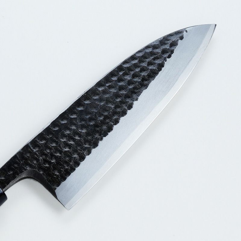 出刃包丁 片刃 180mm 白紙2号 黒打ち槌目 カスミ研 桜柄