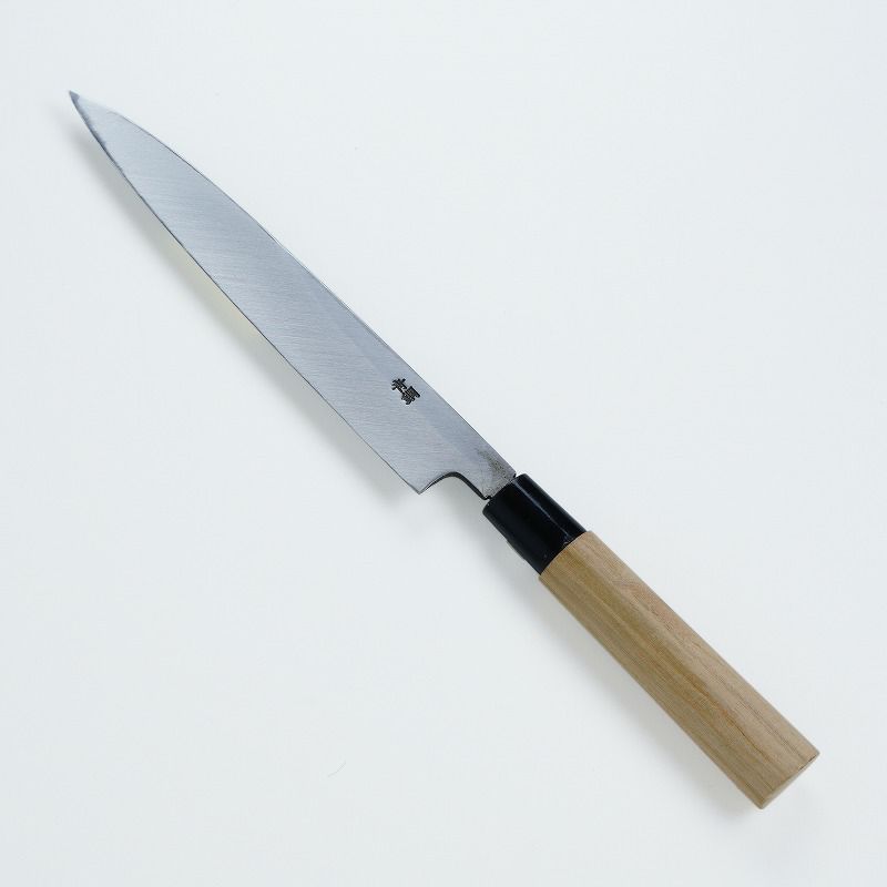 柳刃包丁 片刃 210mm 青紙2号 黒打ち槌目仕上げ カスミ研 桜柄 刺身包丁