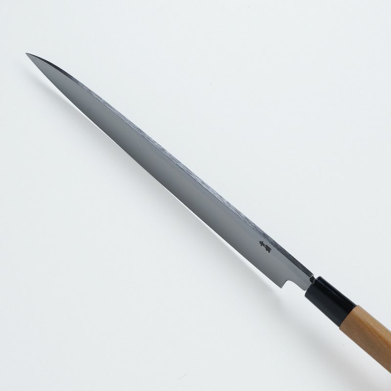 柳刃包丁 片刃 270mm 青紙2号 黒打ち槌目仕上げ カスミ研 桜柄 刺身包丁