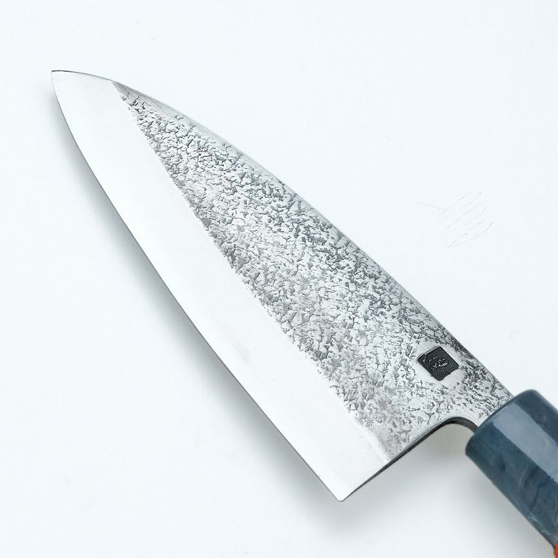 小出刃包丁 片刃 120mm V金10号 ステンレス 槌目仕上げ PVCグリップ 左利き用