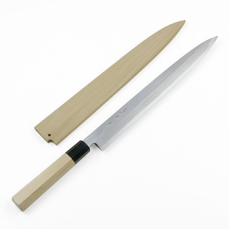 匠元兼 柳刃包丁 片刃 300mm 白紙1号 付け鋼 水牛八角柄 木鞘付 極上品 鞘付き