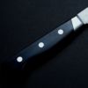 三徳包丁 両刃 180mm 青紙鋼 割込み ステンレス 梨地 槌目仕上げ 斜め口金付 黒合板