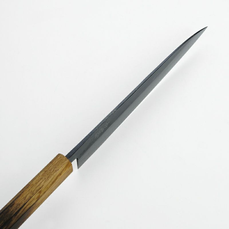 重勝 和牛刀 両刃 210mm 青紙2号 割込み 黒打ち仕上げ 漆塗り炙り八角柄 刃先