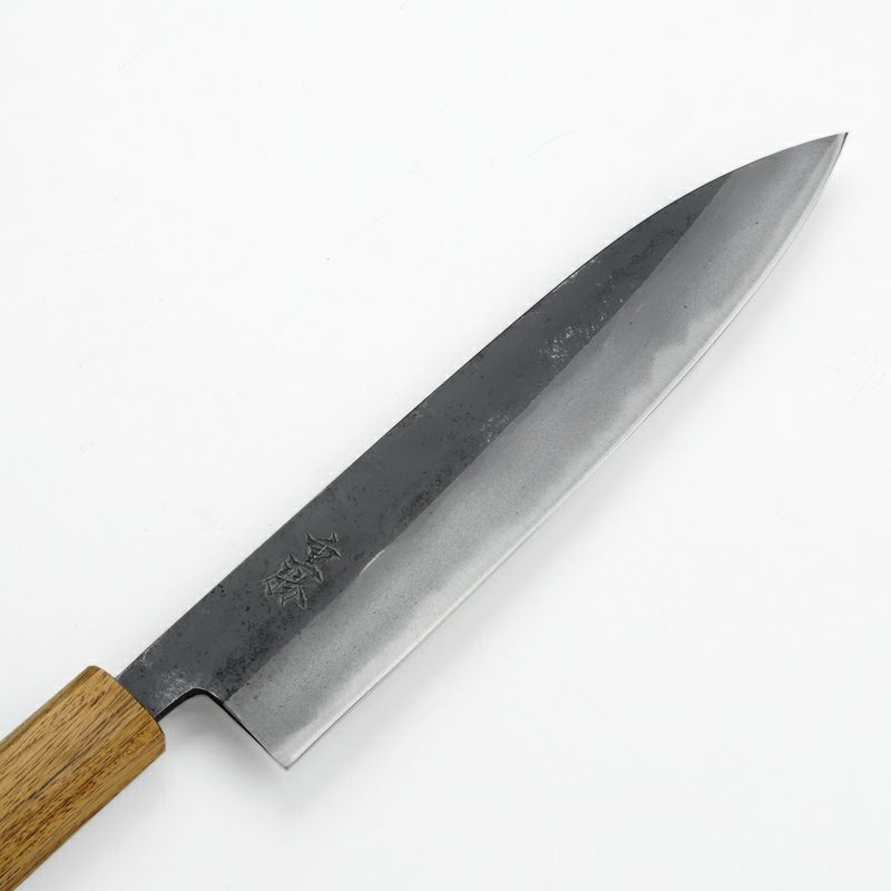 重勝 和牛刀 両刃 210mm 青紙2号 割込み 黒打ち仕上げ 漆塗り炙り八角柄 刃先