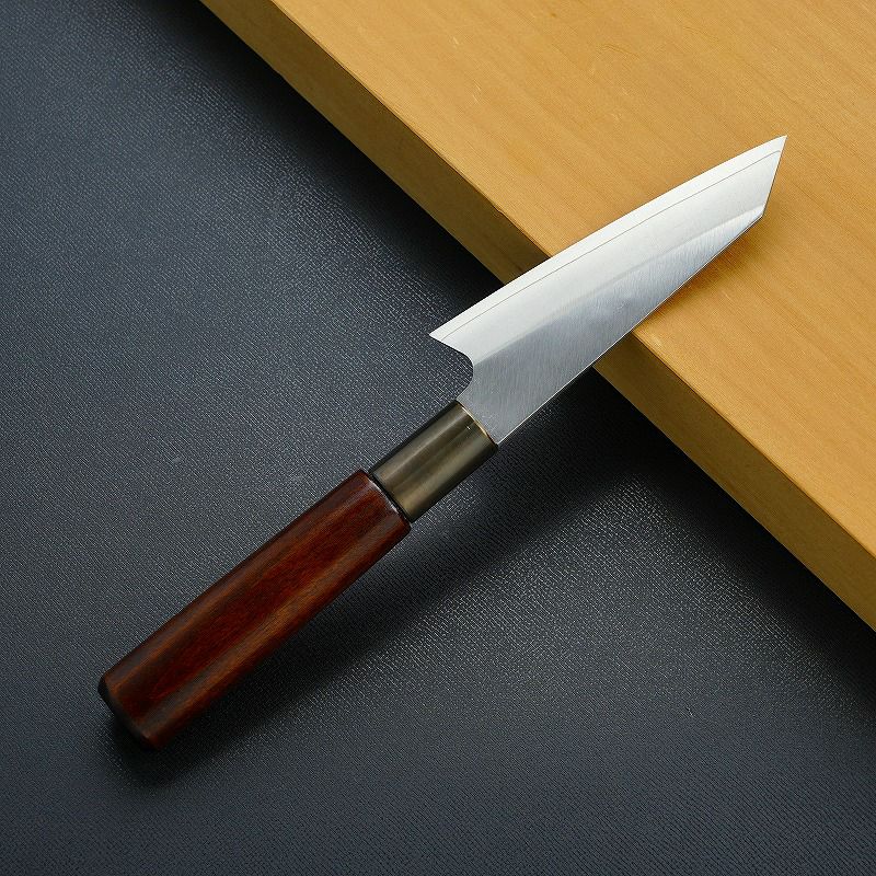 三寿ゞ作 小包丁 両刃 105mm 切付型 V金10号 ステンレス割込み 真鍮口輪 漆塗り柄