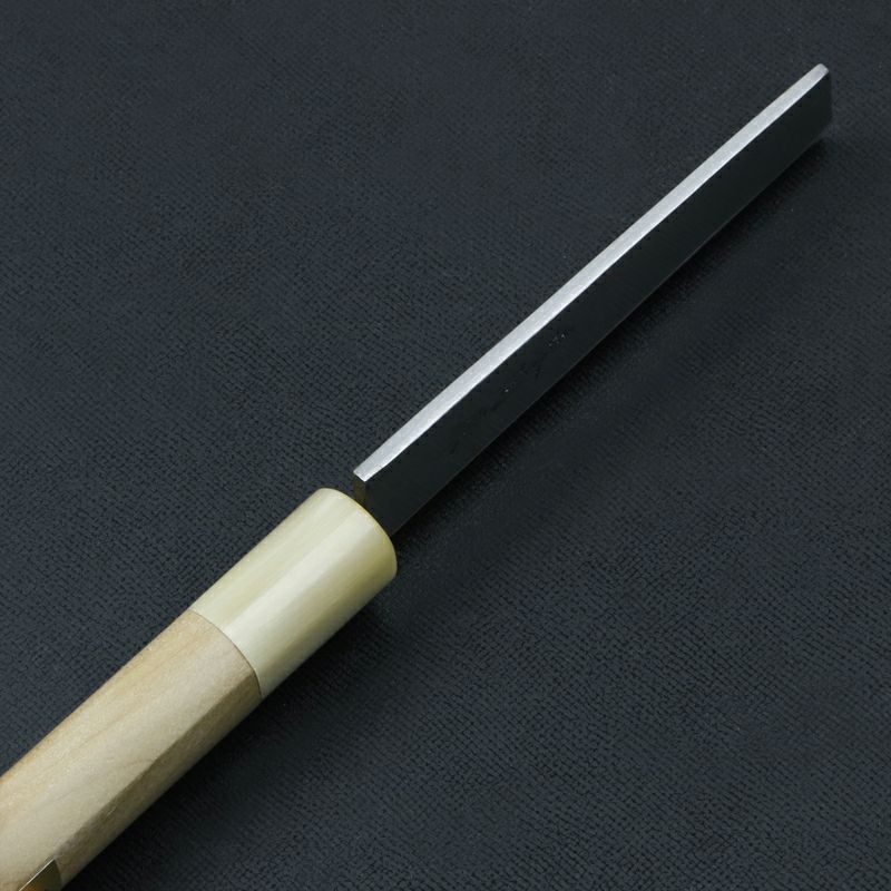 東周作 鰻裂き包丁 片刃 105mm 名古屋型 青紙2号 付け鋼 磨き仕上 水牛柄