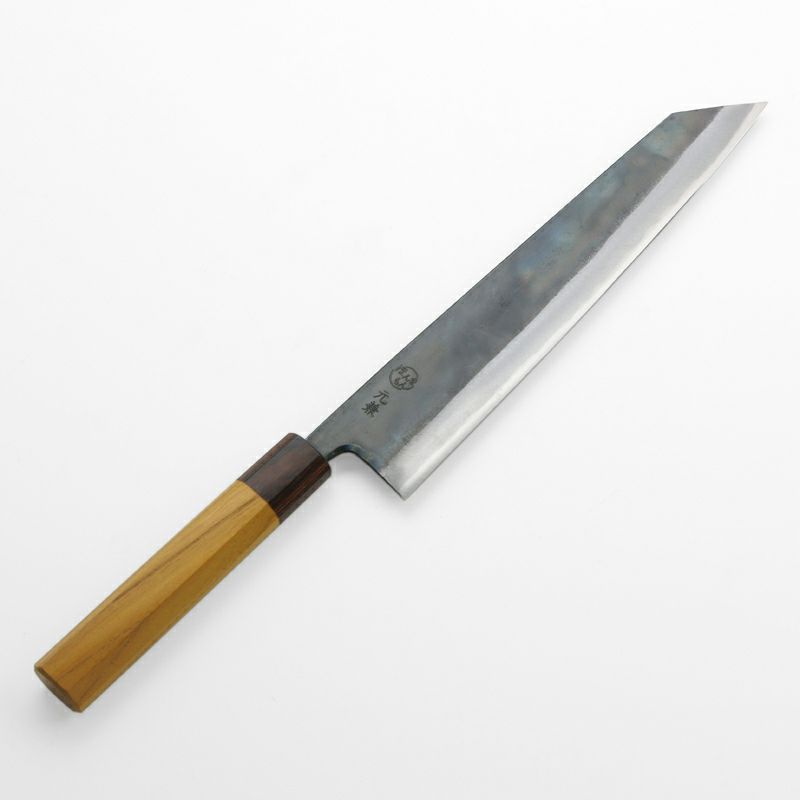 元兼 切付型 和牛刀 240mm 両刃 青紙1号 割込み 黒打ち仕上げ ケヤキ柄 木箱入り 極上品 土佐打ち刃物