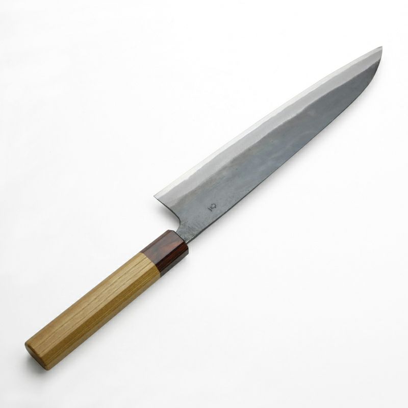 元兼 和牛刀 240mm 両刃 青紙1号 割込み 黒打ち仕上げ ケヤキ柄 極上品 土佐打ち刃物