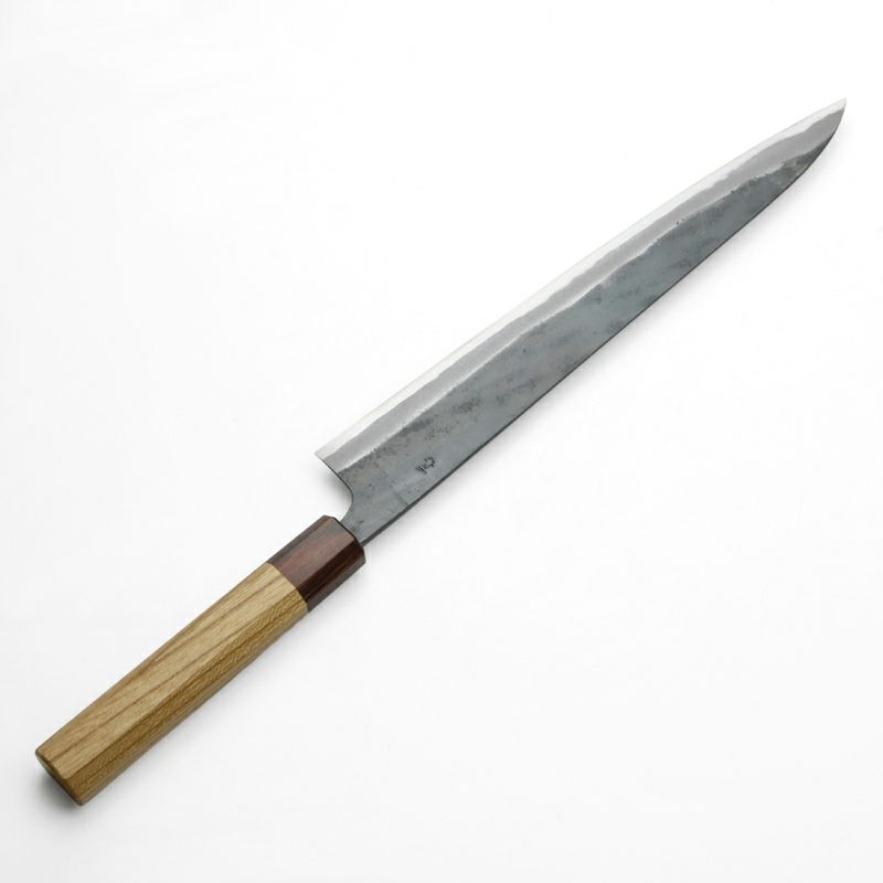 元兼 筋引き包丁 270mm 両刃 青紙1号 割込み 黒打ち仕上げ ケヤキ八角柄 土佐打ち刃物 極上品