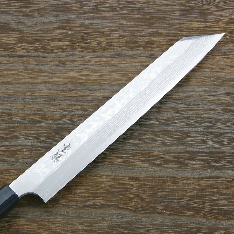 重勝 切付柳刃包丁 片刃 270mm 白紙鋼 鋼付 積層鋼 八角紫檀柄 刃