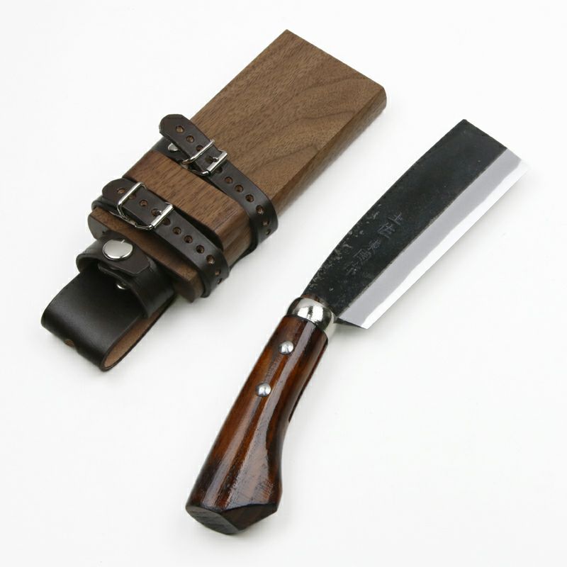 東周作黒打白紙腰鉈両刃120オイルステイン仕上