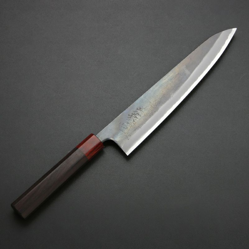 元兼 和牛刀 240mm 両刃 青紙スーパー 割込み 黒打ち仕上げ 赤口輪紫檀 