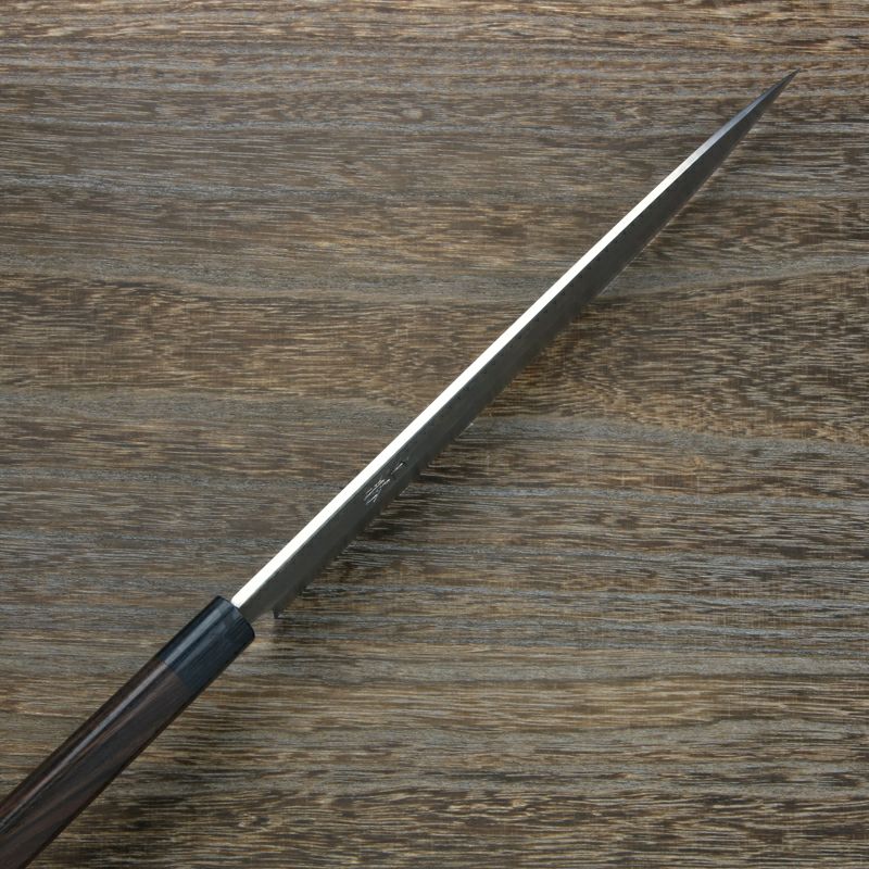 重勝 柳刃包丁 片刃 270mm 白紙鋼 鋼付 積層鋼 紫檀丸柄しのぎ付き