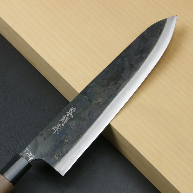 東周作 和牛刀 240mm 両刃 青紙スーパー 割込み 黒打ち仕上げ クルミ柄