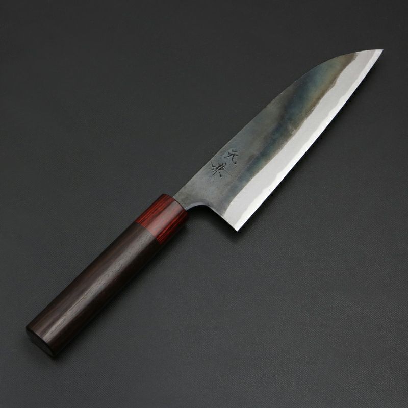 元兼 三徳包丁 170mm 両刃 青紙スーパー 割込み 黒打ち仕上げ 紫檀赤丸柄 土佐打ち刃物 極上品 全体