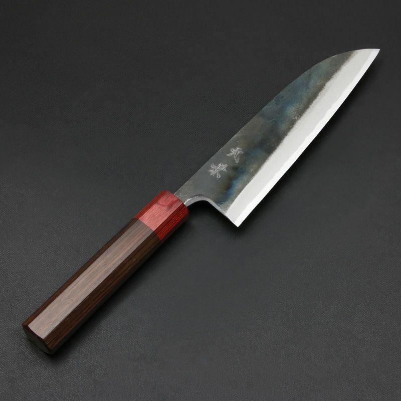 元兼 三徳包丁 170mm 両刃 青紙スーパー 割込み 黒打ち仕上げ 赤口輪紫檀八角柄 土佐打ち刃物 極上品 全体