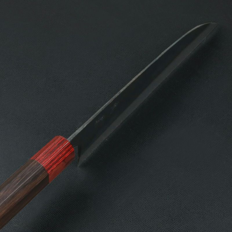 元兼 三徳包丁 170mm 両刃 青紙スーパー 割込み 黒打ち仕上げ 赤口輪紫檀八角柄 土佐打ち刃物 極上品 峰