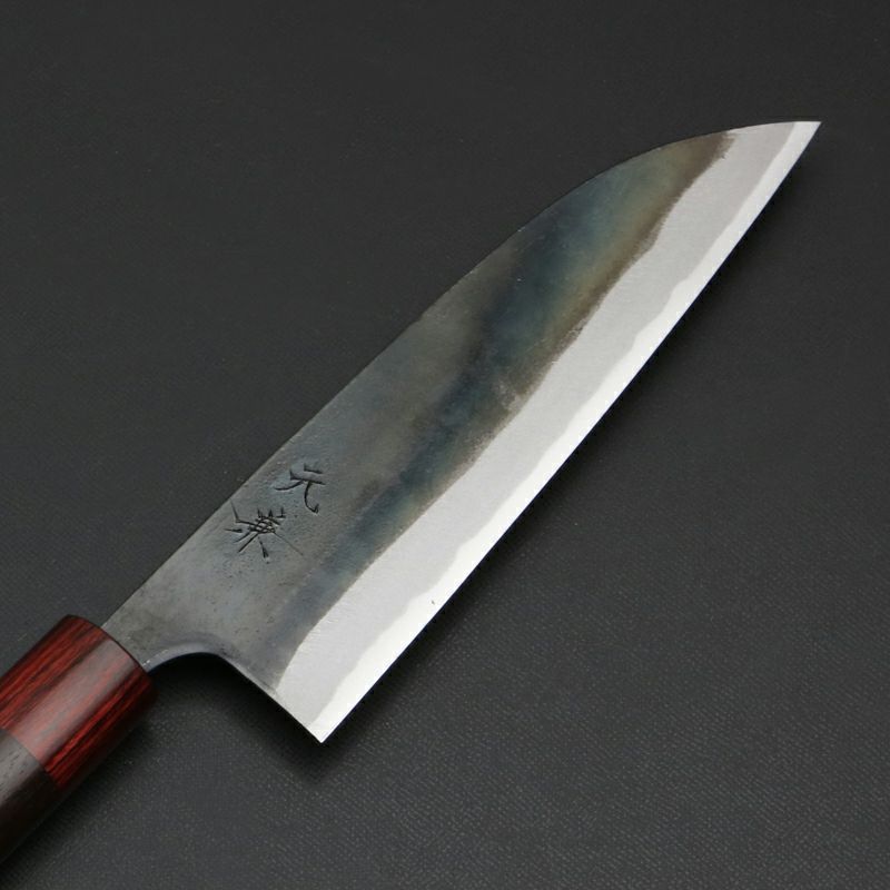 元兼 三徳包丁 170mm 両刃 青紙スーパー 割込み 黒打ち仕上げ 紫檀赤丸柄 土佐打ち刃物 極上品 刃先