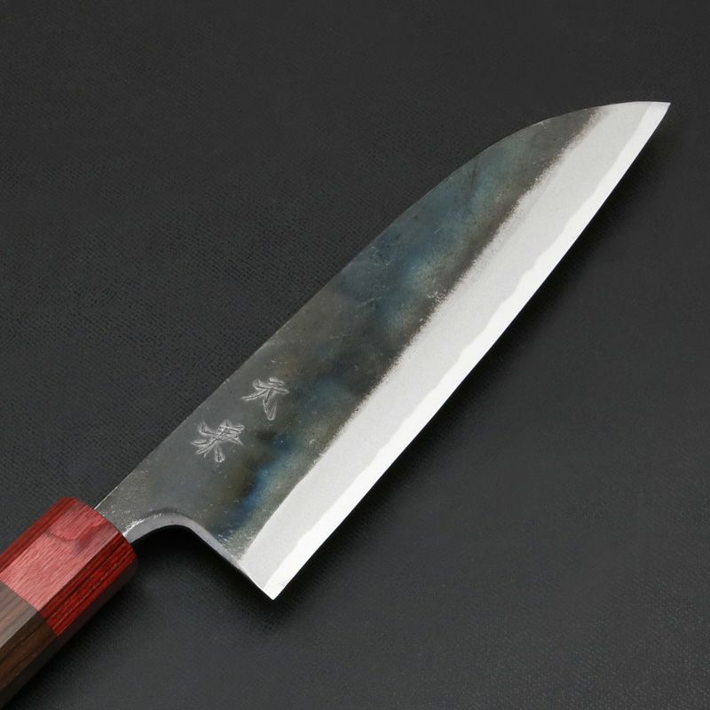 元兼 三徳包丁 170mm 両刃 青紙スーパー 割込み 黒打ち仕上げ 赤口輪紫檀八角柄 土佐打ち刃物 極上品 刃先