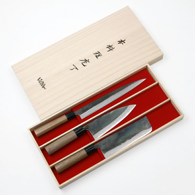 元兼 黒打ち両刃包丁セット