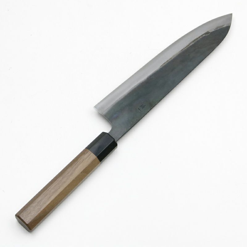 東周作 和牛刀 210mm 両刃 青紙1号 割込み 黒打ち仕上げ クルミ八角柄 土佐打ち刃物 裏