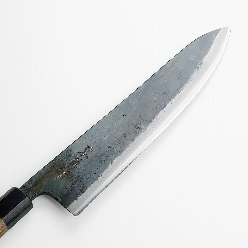 東周作 和牛刀 240mm 両刃 青紙1号 割込み 黒打ち仕上げ クルミ八角柄 土佐打ち刃物