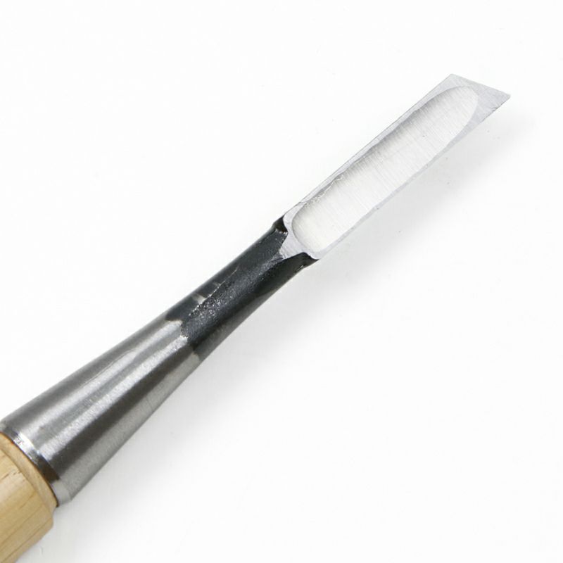 細工鑿 キワ型 9mm 白紙2号 赤樫柄 一般向け 切先裏