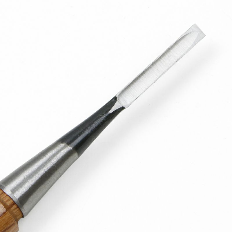 細工鑿 平型 6mm 白紙2号 赤樫柄 一般向け 切先裏