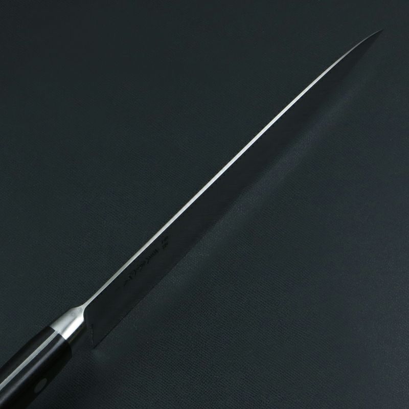 直澄作 牛刀 両刃 210mm 全鋼 共口金付き 黒合板柄 峰