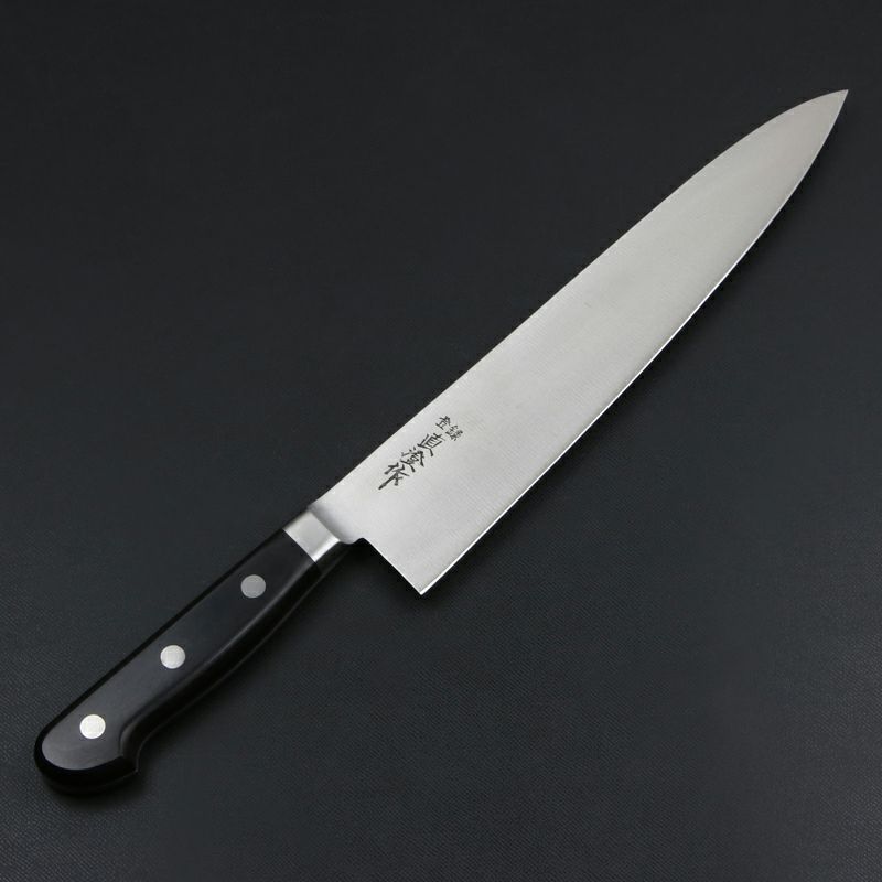 直澄作 牛刀 両刃 240mm 全鋼 共口金付き 黒合板柄 全体