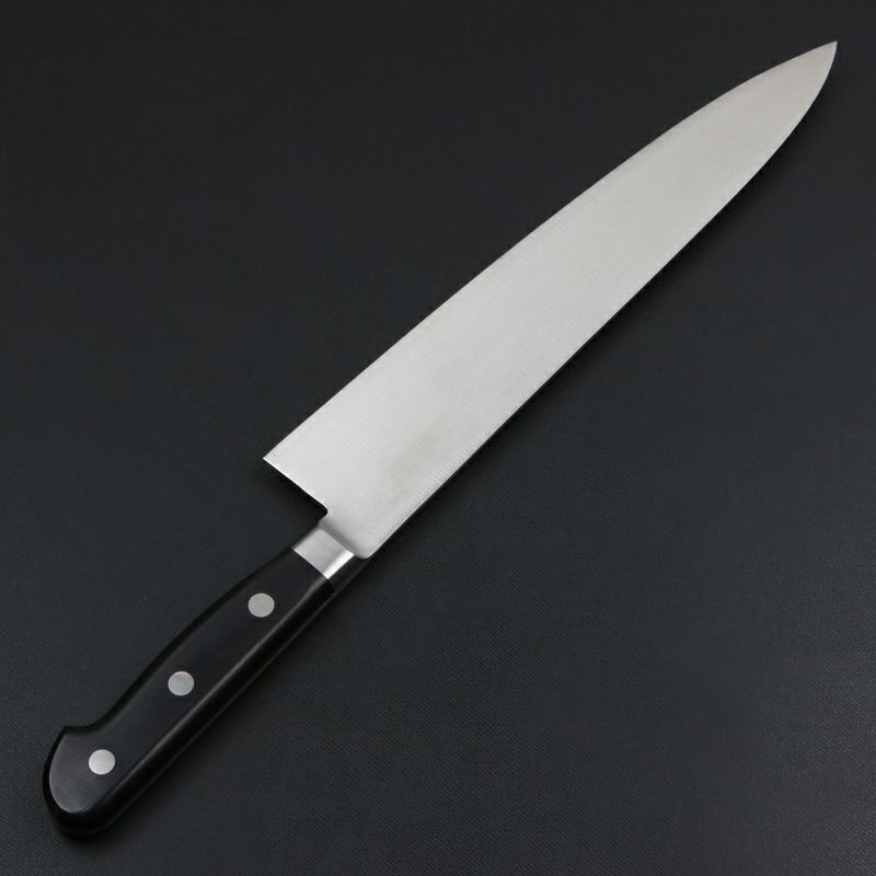 直澄作 牛刀 両刃 240mm 全鋼 共口金付き 黒合板柄 裏