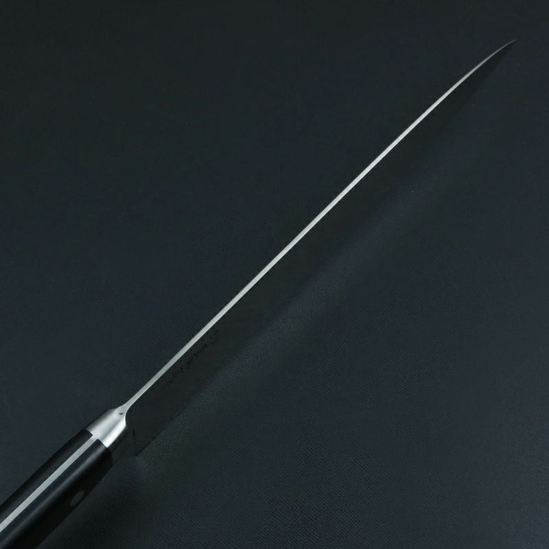 直澄作 牛刀 両刃 240mm 全鋼 共口金付き 黒合板柄 峰