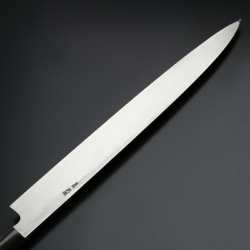 柳刃包丁 330mm 片刃 青紙鋼 墨流し 水牛柄 規格外品 刃先裏