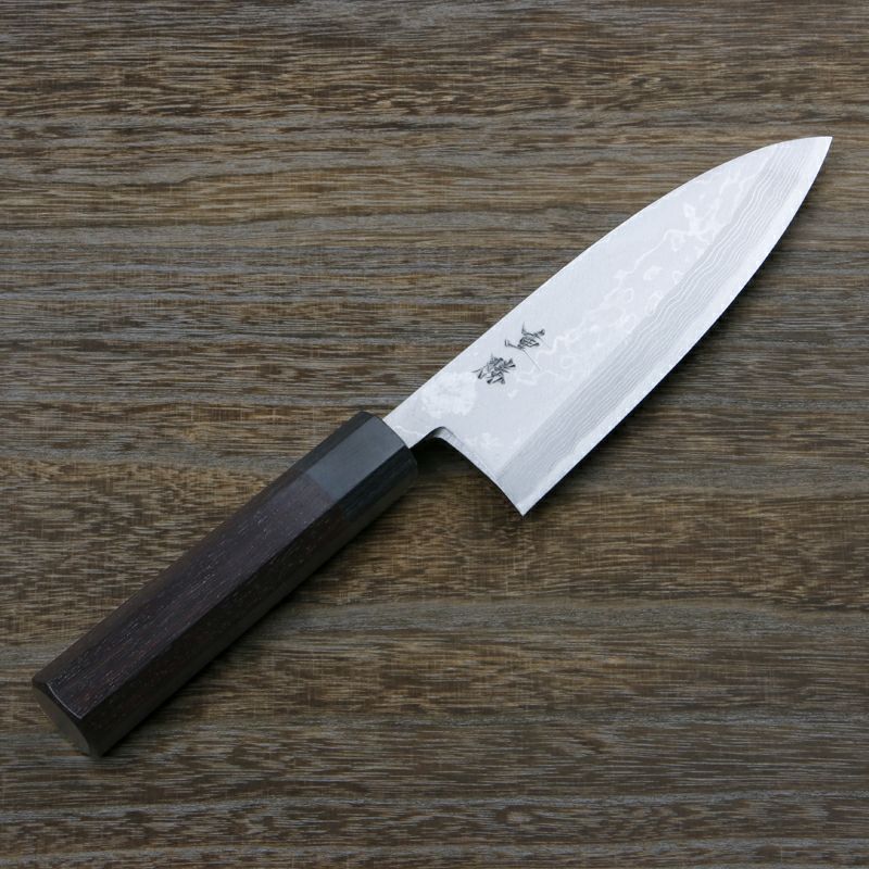 重勝 出刃包丁 片刃 165mm 白紙鋼 鋼付 積層鋼 八角紫檀柄 全体