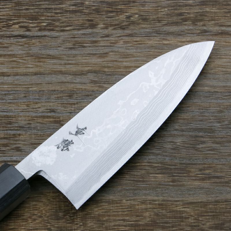 重勝 出刃包丁 片刃 165mm 白紙鋼 鋼付 積層鋼 八角紫檀柄 刃