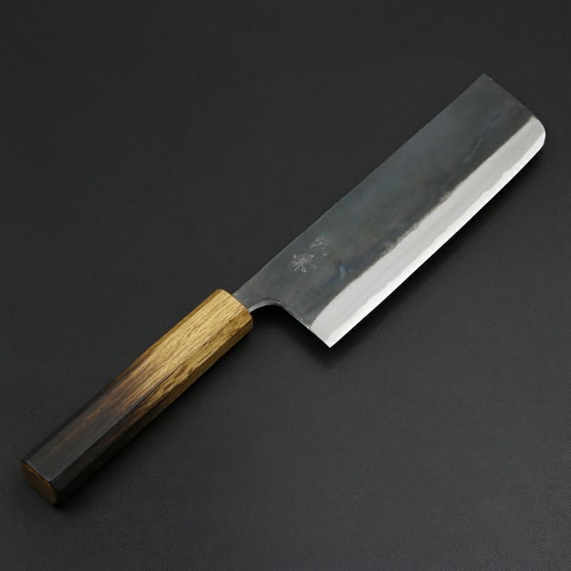 元兼 菜切り包丁 165mm 両刃 青紙スーパー 割込み 黒打ち仕上げ 焼き漆柄 土佐打ち刃物 極上品 全体