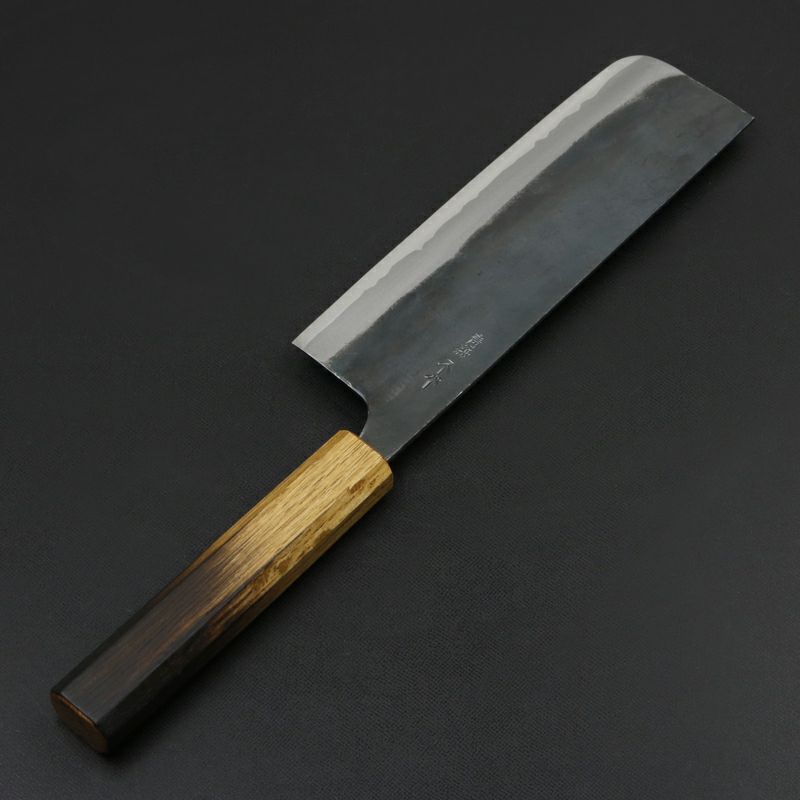 元兼 菜切り包丁 165mm 両刃 青紙スーパー 割込み 黒打ち仕上げ 焼き漆柄 土佐打ち刃物 極上品 裏