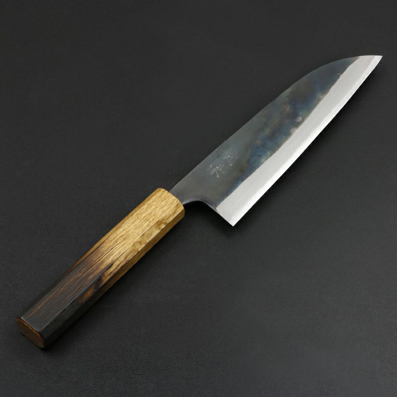 元兼 三徳包丁 165mm 両刃 青紙スーパー 割込み 黒打ち仕上げ 焼き漆柄 土佐打ち刃物 極上品 全体