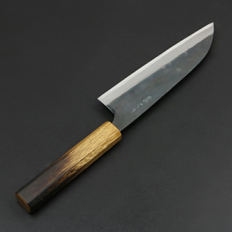 元兼 三徳包丁 165mm 両刃 青紙スーパー 割込み 黒打ち仕上げ 焼き漆柄 土佐打ち刃物 極上品 裏