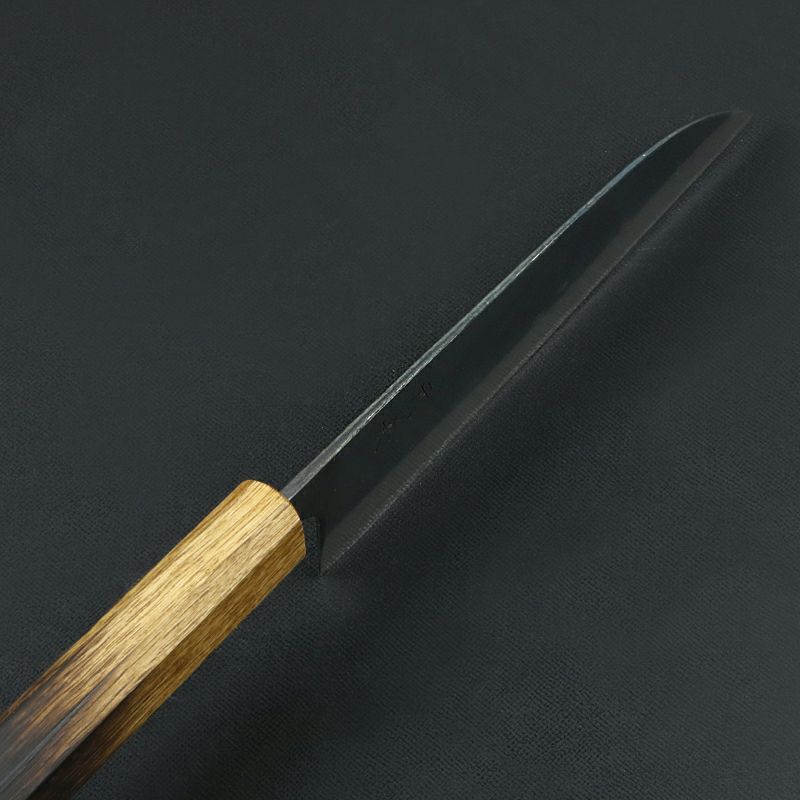 元兼 三徳包丁 165mm 両刃 青紙スーパー 割込み 黒打ち仕上げ 焼き漆柄 土佐打ち刃物 極上品 峰