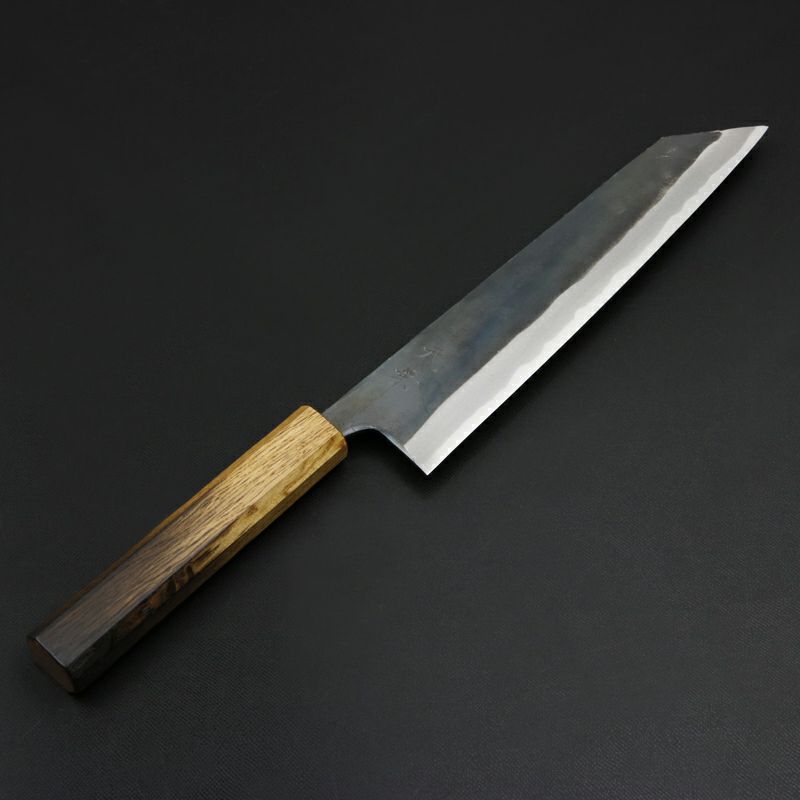 元兼 和牛刀 210mm 両刃 青紙スーパー 割込み 黒打ち仕上げ 焼き漆柄 土佐打ち刃物 極上品 全体