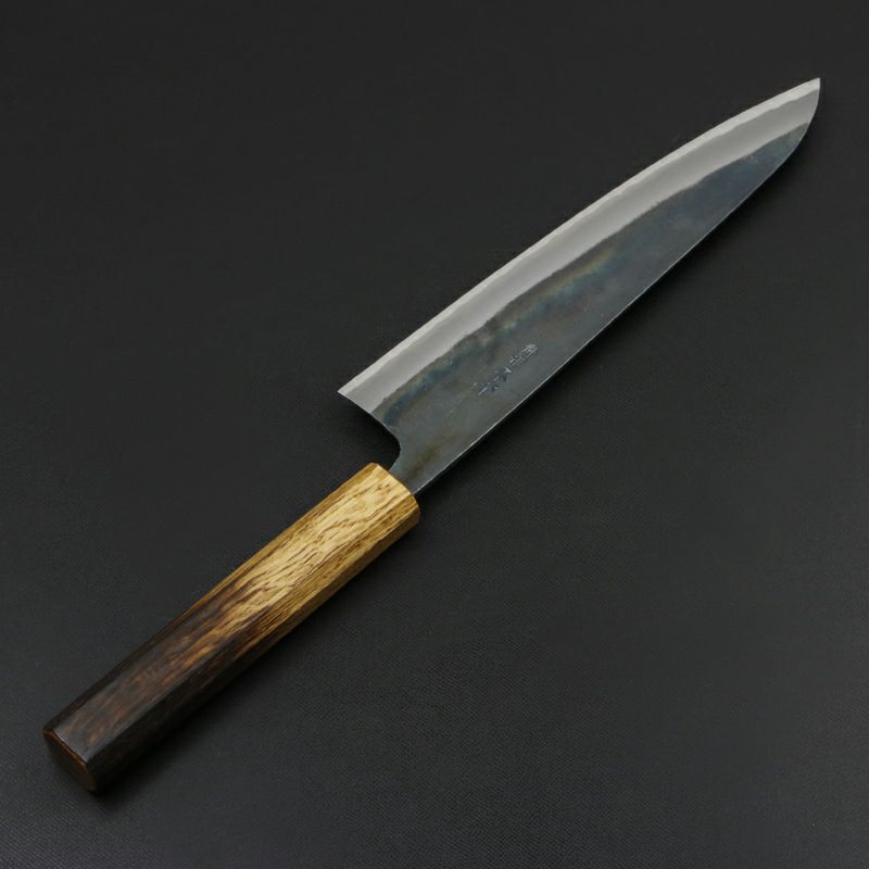 元兼 和牛刀 210mm 両刃 青紙スーパー 割込み 黒打ち仕上げ 焼き漆柄 土佐打ち刃物 極上品 裏