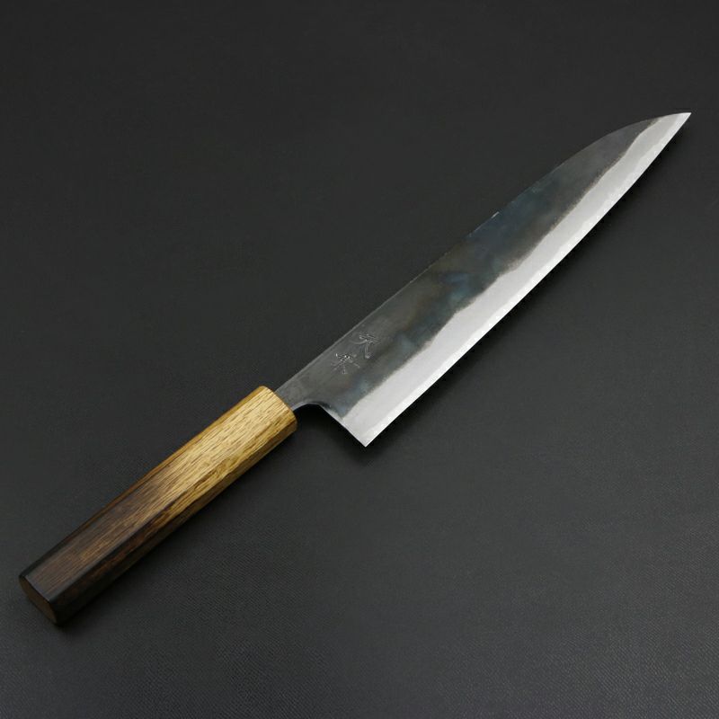 元兼 和牛刀 240mm 両刃 青紙スーパー 割込み 黒打ち仕上げ 焼き漆柄 土佐打ち刃物 極上品 全体