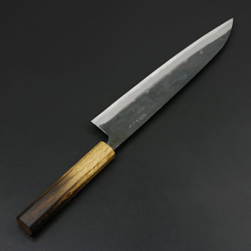 元兼 和牛刀 240mm 両刃 青紙スーパー 割込み 黒打ち仕上げ 焼き漆柄 土佐打ち刃物 極上品 裏