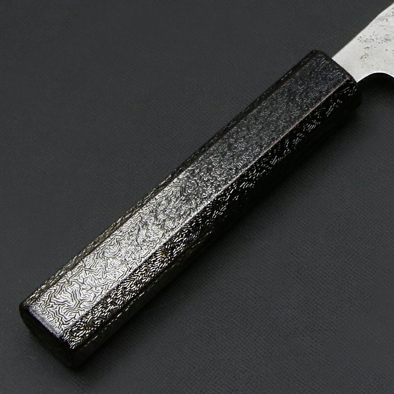 重勝 和牛刀 両刃 210mm 銀三ステンレス 梨地 暗銀漆柄 柄