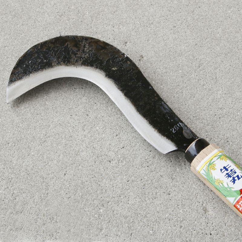 牛若丸 造林鎌 昇型 300g ハイテン鋼 樫尺8柄付 刃先