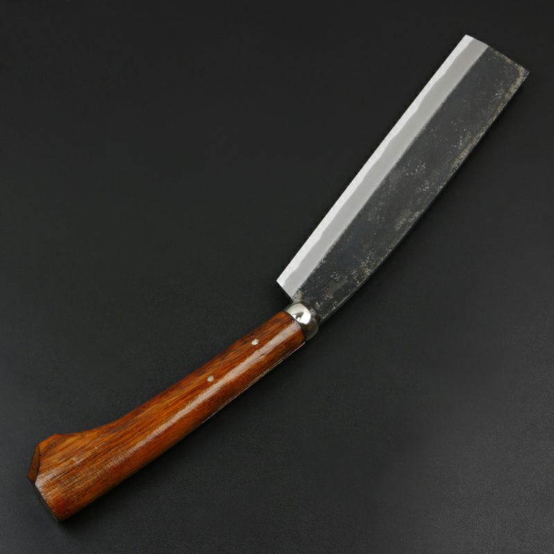 東周作 最高級 黒打腰鉈 両刃240mm 白紙鋼 ウォルナット鞘 鞘付き 裏