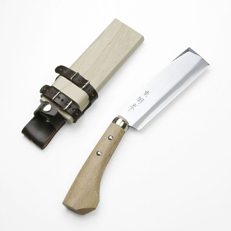 東周作 極上 腰鉈 両刃150mm 青紙鋼 鞘付き 本職向け 営林署 仕様 規格外品 全体
