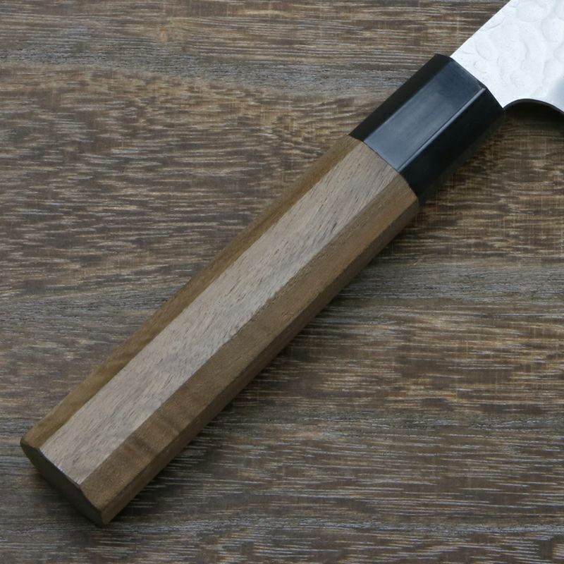 清兼 文化包丁 両刃 165mm V金10号 三層鋼 槌目仕上げ 八角クルミ柄 柄