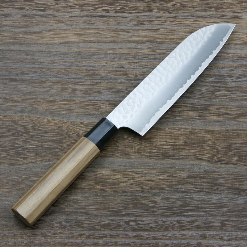 和三徳包丁 両刃 165mm V金10号 三層鋼 槌目仕上げ 八角クルミ柄 全体